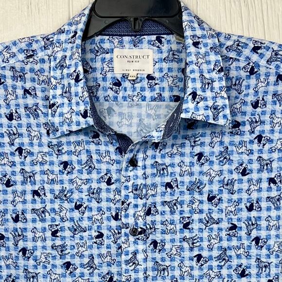 Con.Struct shirt men’s XXL-2XL Slim fit, 4-way stretch, flip cuffs, dog print! - Picture 2 of 7